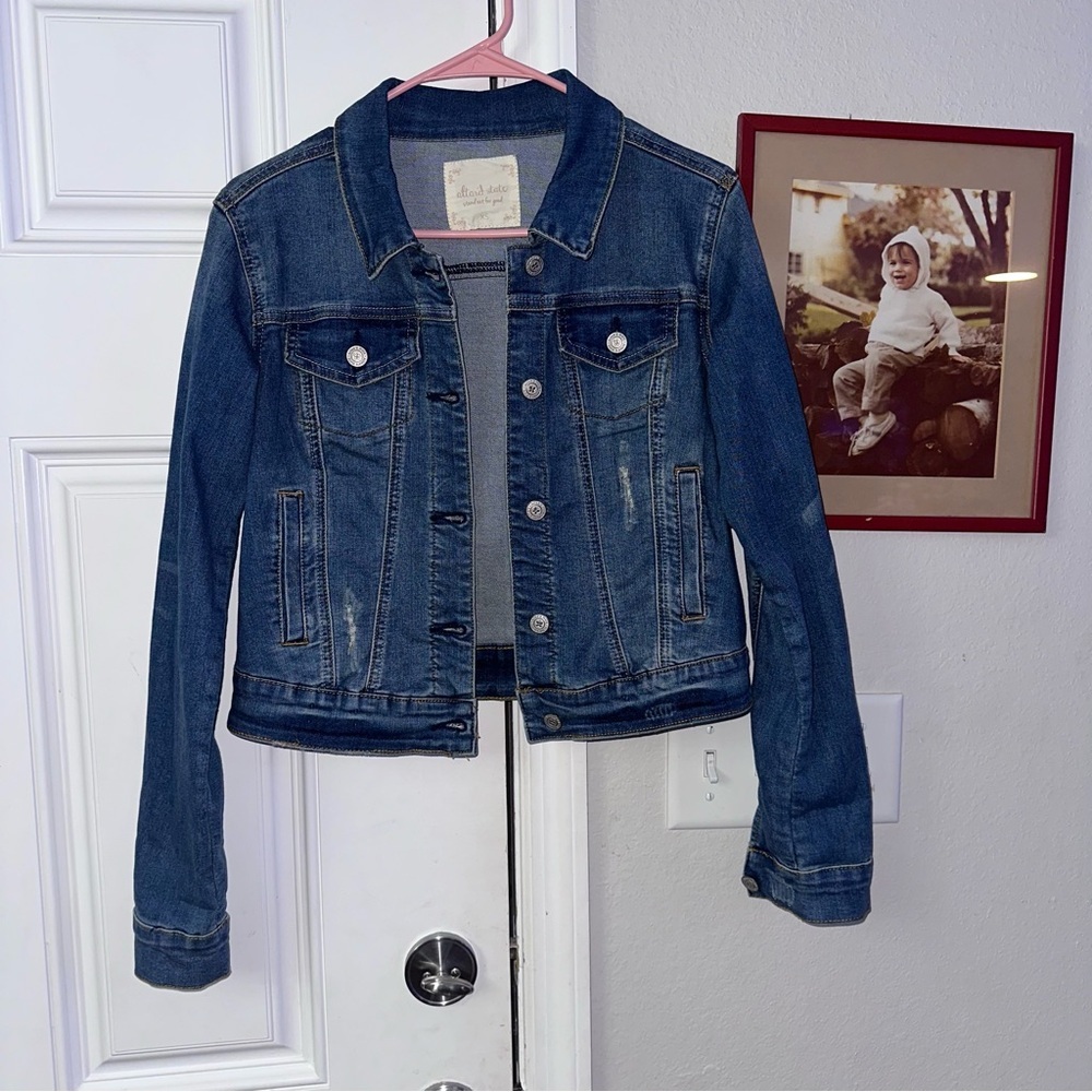 Altar’d State XS Denim Jacket‎ Cropped Y2K Indie “Good Night Good Luck”
